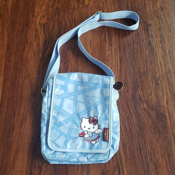 Vtg Y2K Hello Kitty Blue Embroidered French Angel Chocolate Kawaii Crossbody - Picture 1 of 10